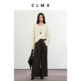 CLMX秋冬V领亮片针织衫羊毛马海毛银丝珠片混纺纱线城市通勤毛衣