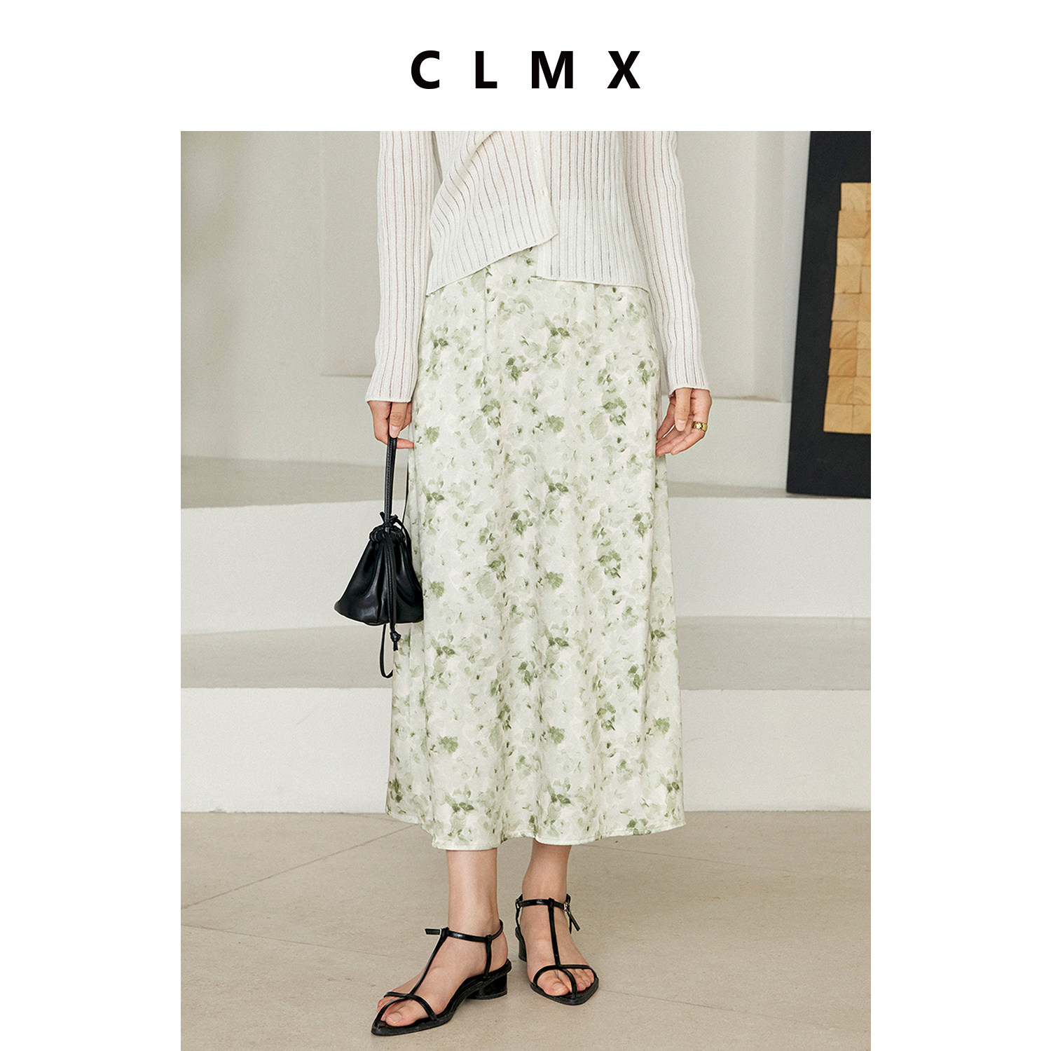 CLMX晕染印花长款A字半身裙