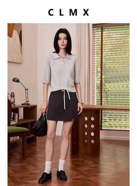 CLMX复古绞花老钱风Polo毛衣蓬松绒感100%羊毛纱面料翻领针织衫女