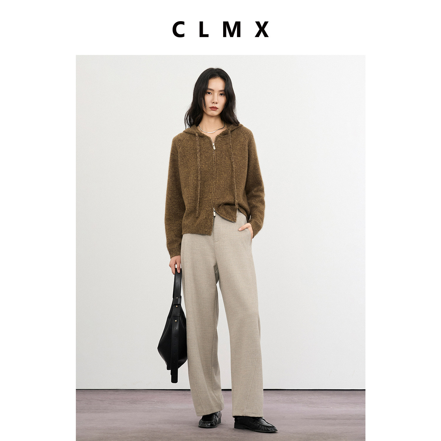 CLMX后腰橡筋微香蕉直筒休闲裤羊毛混纺双面布面料秋冬通勤长裤女