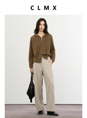 CLMX后腰橡筋微香蕉直筒休闲裤羊毛混纺双面布面料秋冬通勤长裤女