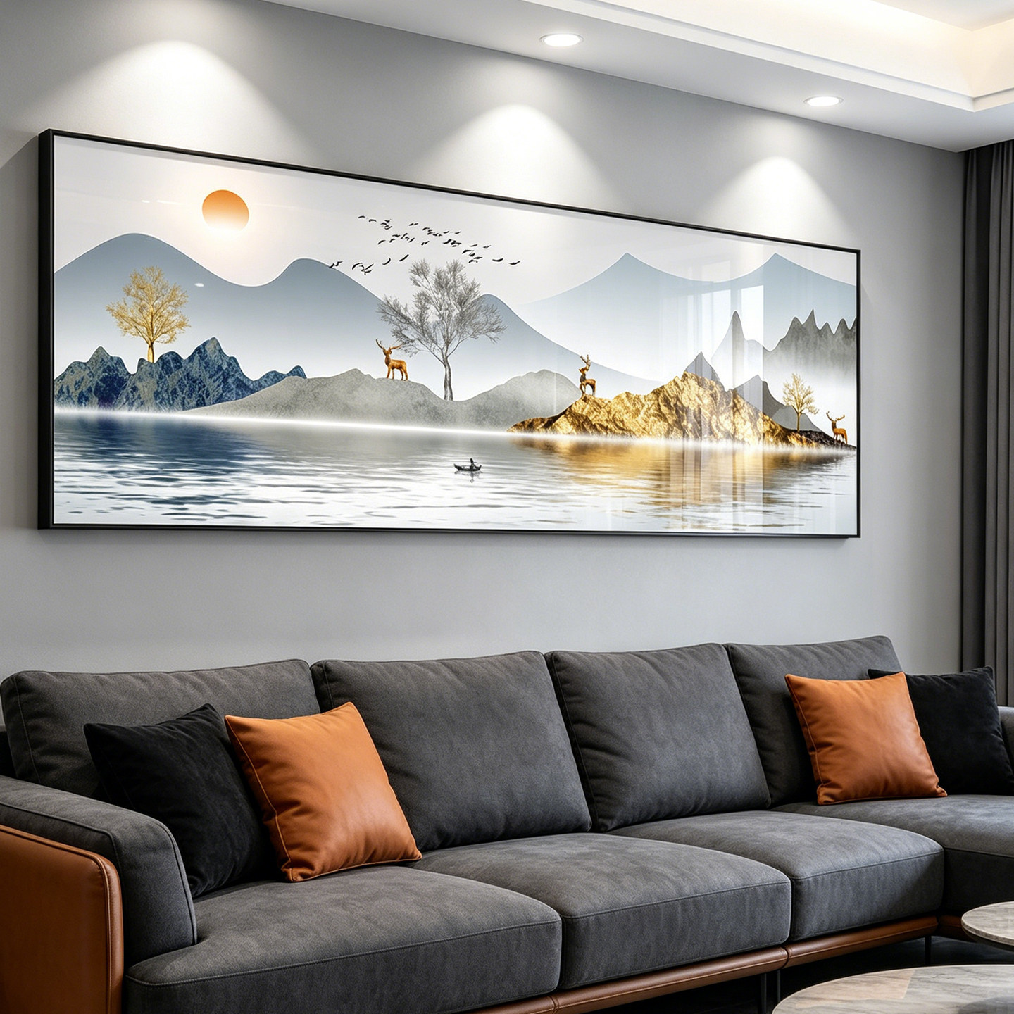 背有靠山客厅装饰画新中式山水画沙发背景墙挂画东墙靠山图壁挂画