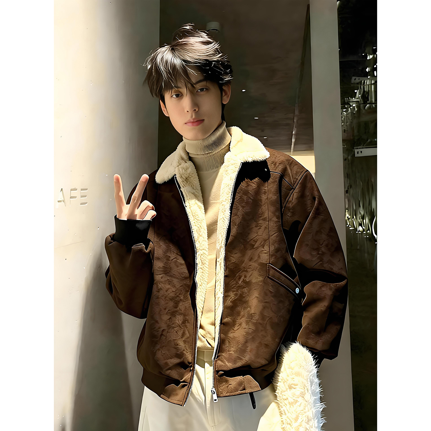 羊羔绒外套男款加绒加厚保暖棉服