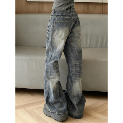 闪电纹微喇牛仔裤男美式高街裤子