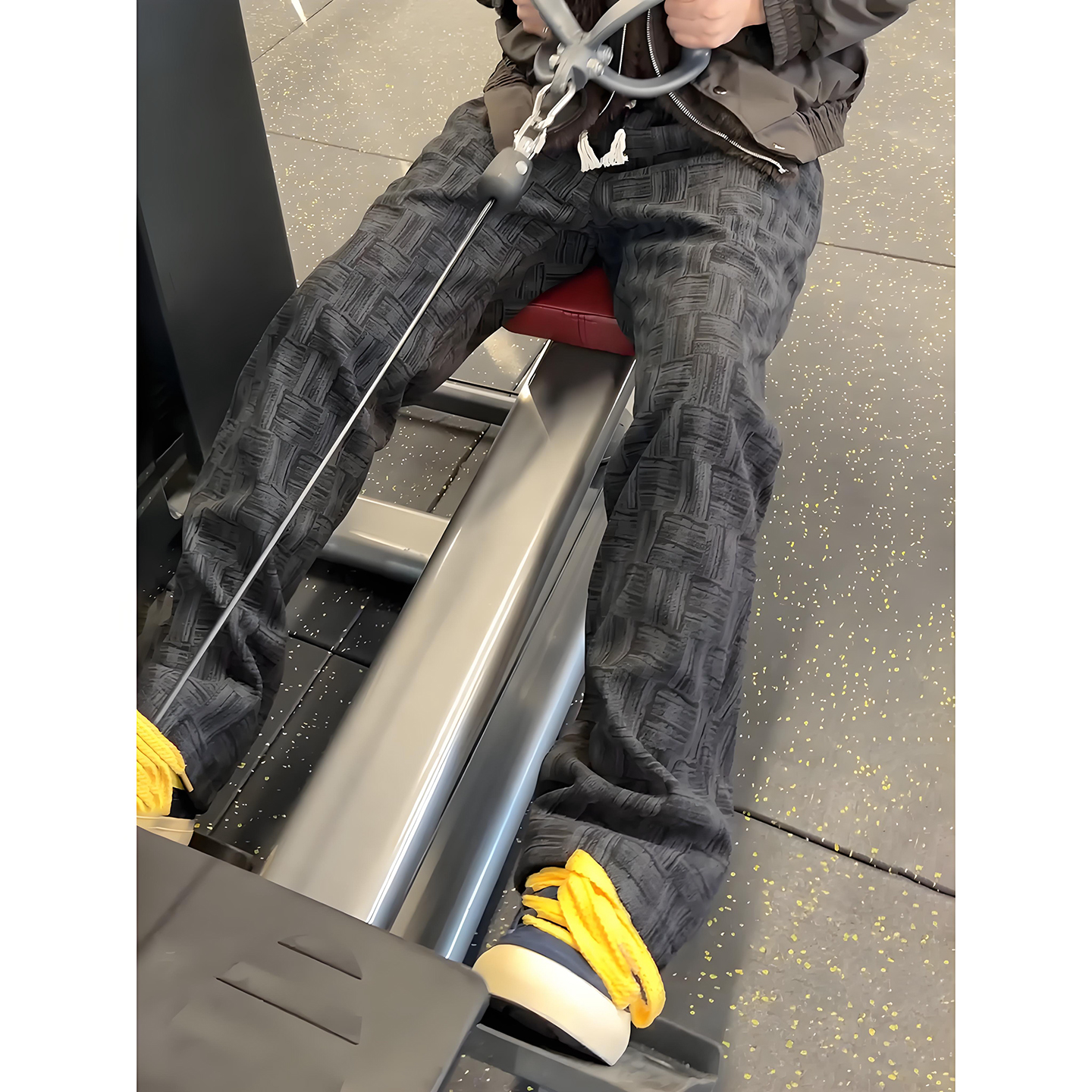 加绒格子卫裤男款青少年加厚裤子