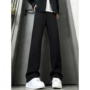 黑色微喇休闲西裤男款秋冬青少年帅气加绒裤子修身显瘦直筒西装裤