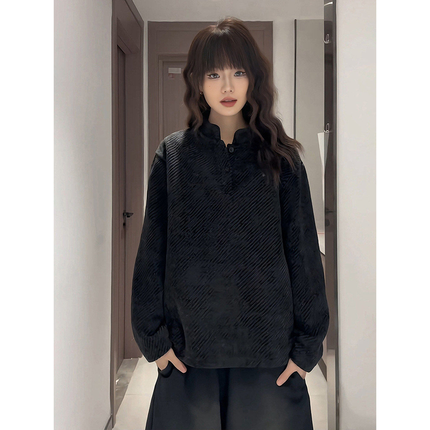 黑色美式雪尼尔卫衣男款冬季重磅加绒polo衫内搭情侣正肩长袖t恤,男装,T恤,淘宝优惠券,粉丝福利购,淘宝优惠卷