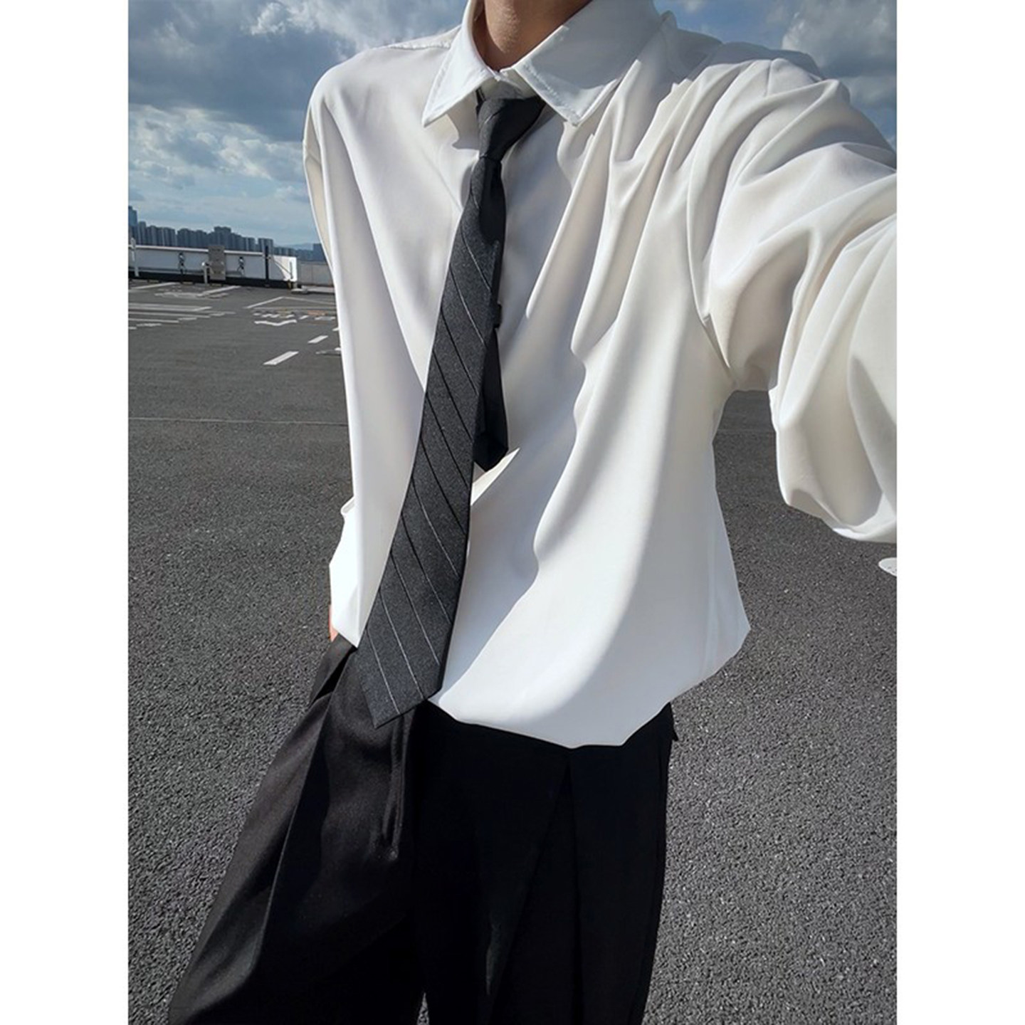 cleanfit白色冰丝长袖衬衫男士夏季薄款防晒衬衣叠穿通勤制服外套