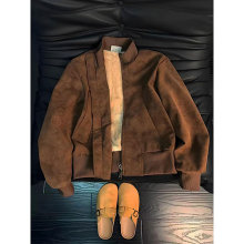 美拉德扎染PU皮衣棉服男款冬季加绒加厚保暖外套立领飞行夹克棉袄