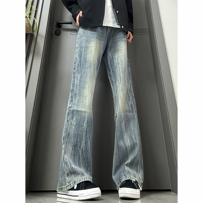 加绒微喇牛仔裤男款美式vibe裤子