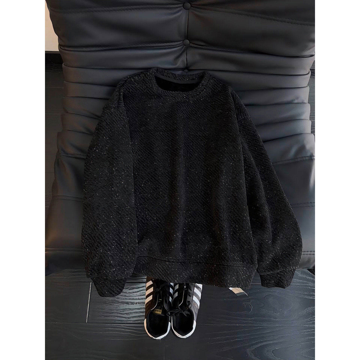 满天星圆领加绒卫衣男款冬季设计感长袖t恤重磅小香风针织打底衫