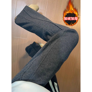 松弛老钱风垂感加绒裤子男款秋冬加厚西装毛呢裤直筒休闲阔腿卫裤