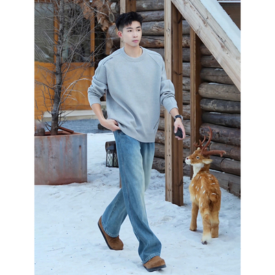 加绒微喇牛仔裤男款秋冬加厚裤子