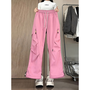 东北防寒加绒冲锋裤男女冬季美式伞兵工装裤子防风防水粉色滑雪裤