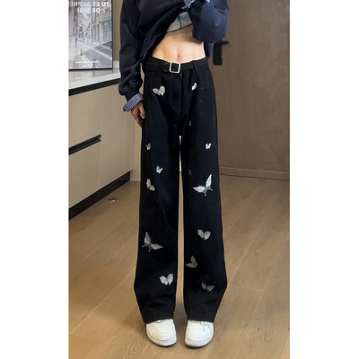 黑色阔腿牛仔裤男款美式高街裤子