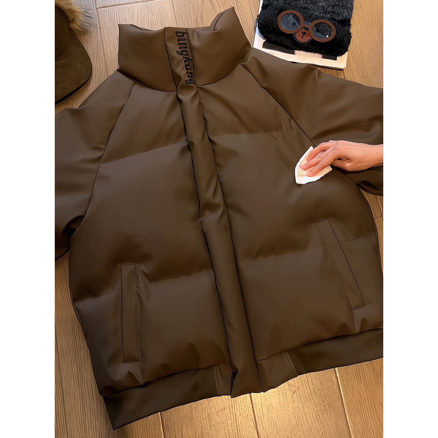 pu皮羽绒棉服男加厚保暖刺绣棉衣