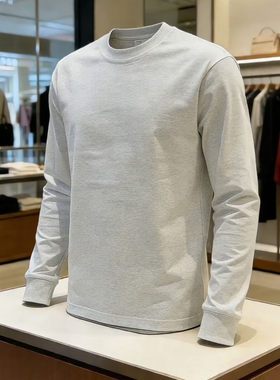 白灰色美式复古重磅卫衣男款春季纯棉圆领长袖t恤正肩内搭打底衫