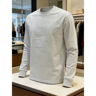 t恤正肩内搭打底衫 白灰色美式 纯棉圆领长袖 春季 复古重磅卫衣男款
