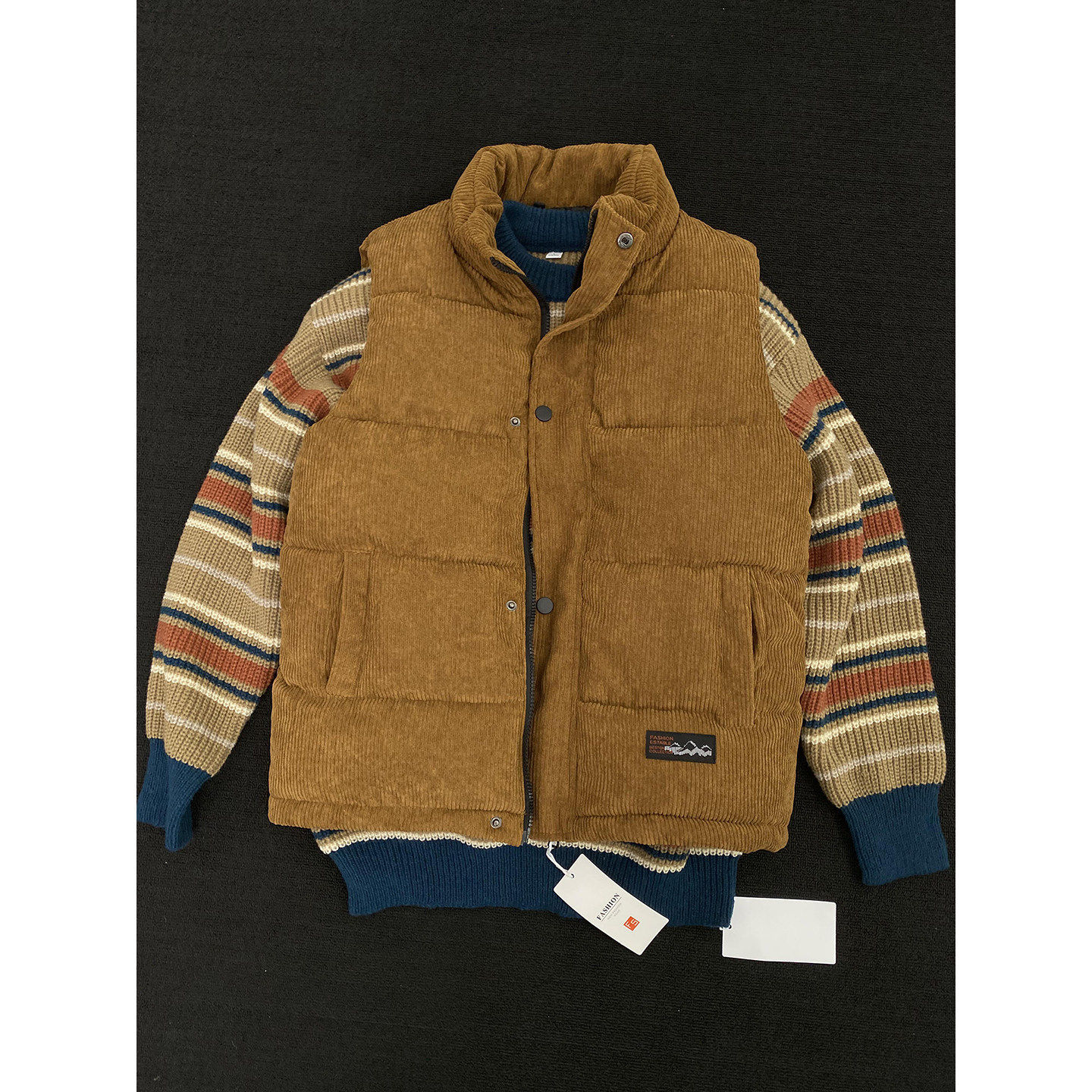 美拉德灯芯绒叠穿棉服马甲男款冬季加厚保暖坎肩开衫立领无袖外套,男装,常规马甲,淘宝优惠券,粉丝福利购,淘宝优惠卷