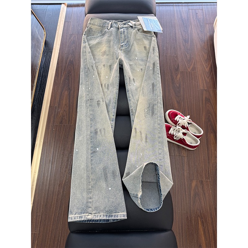 水洗泼墨牛仔裤男款美式高街裤子