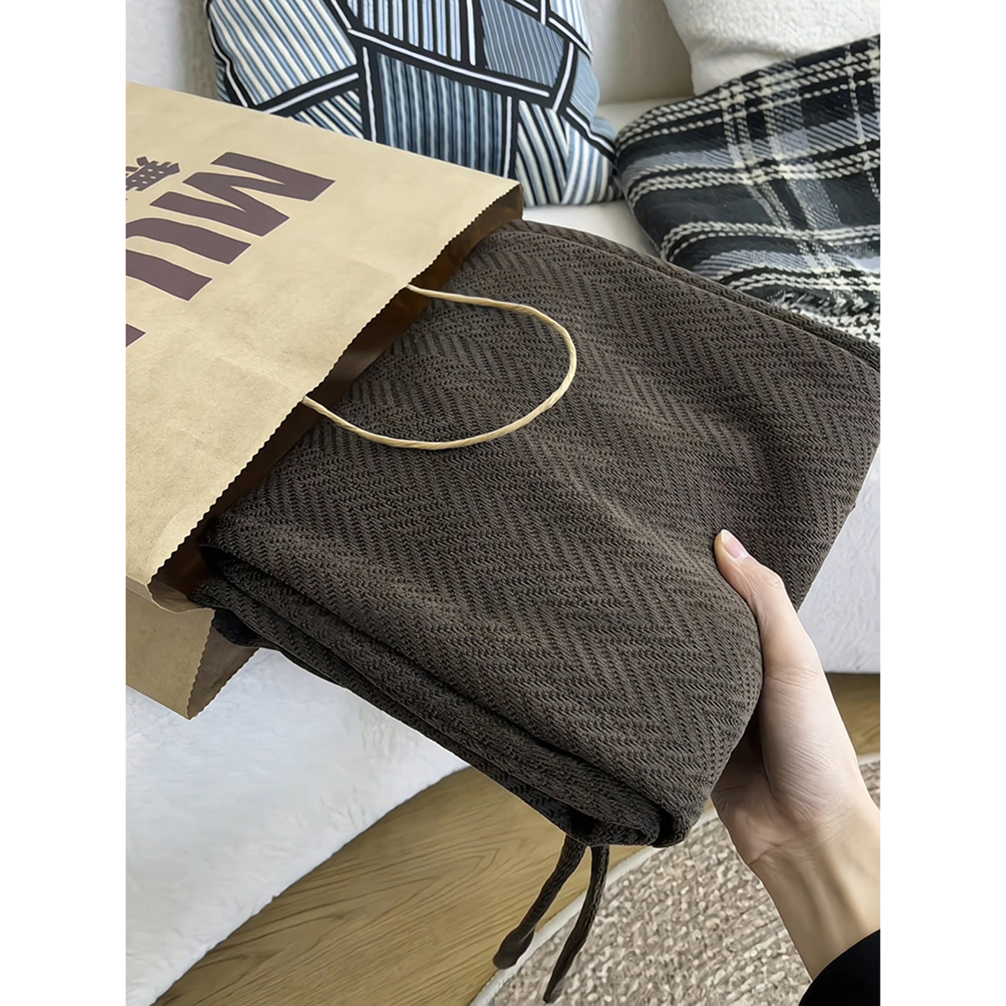 美拉德棕咖色裤子男加绒弯刀卫裤