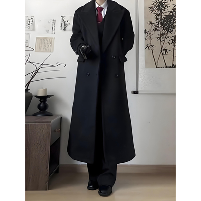黑色毛呢大衣男加棉加厚呢子外套