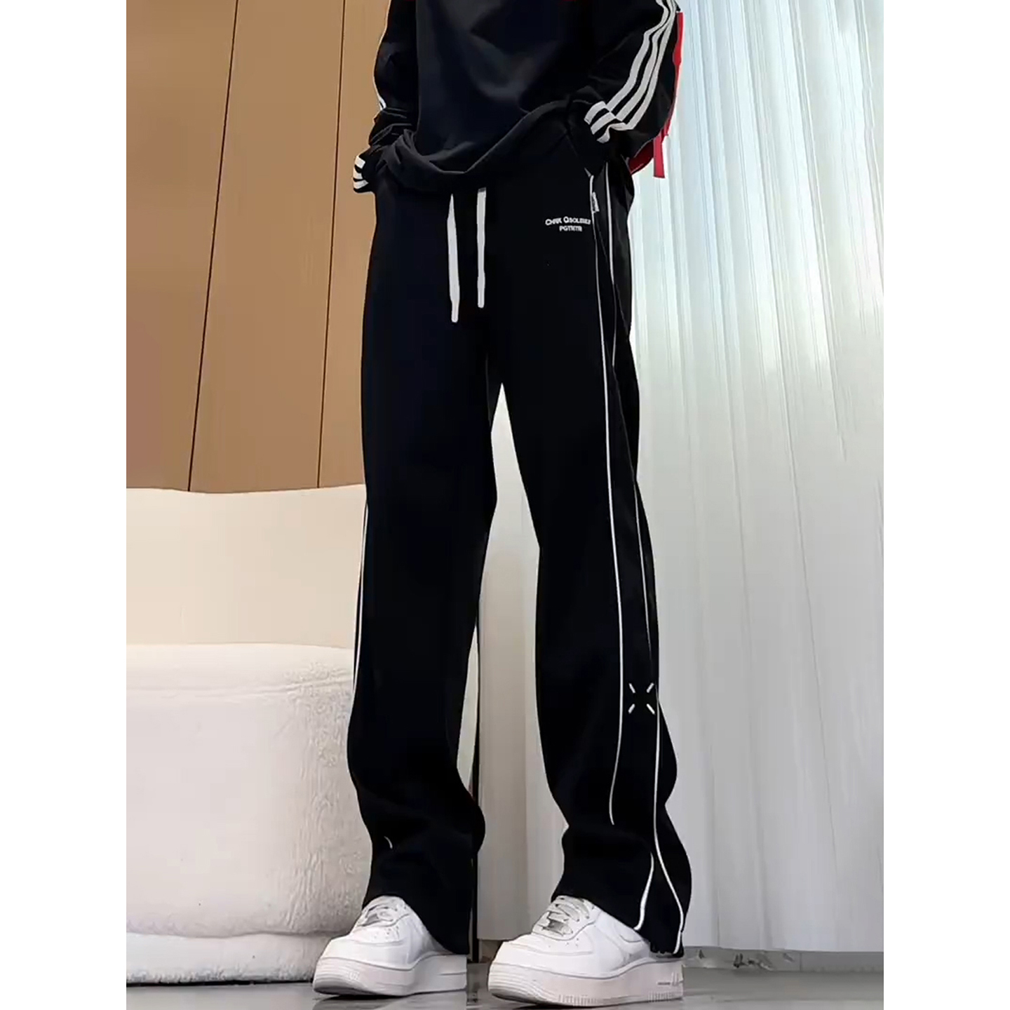 侧边条纹运动卫裤青少年酷帅裤子