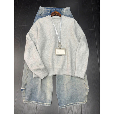 圆领毛衣男秋冬美式复古针织卫衣