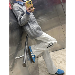 花灰色美式微喇运动卫裤男款加厚秋冬青少年酷帅裤子直筒休闲长裤