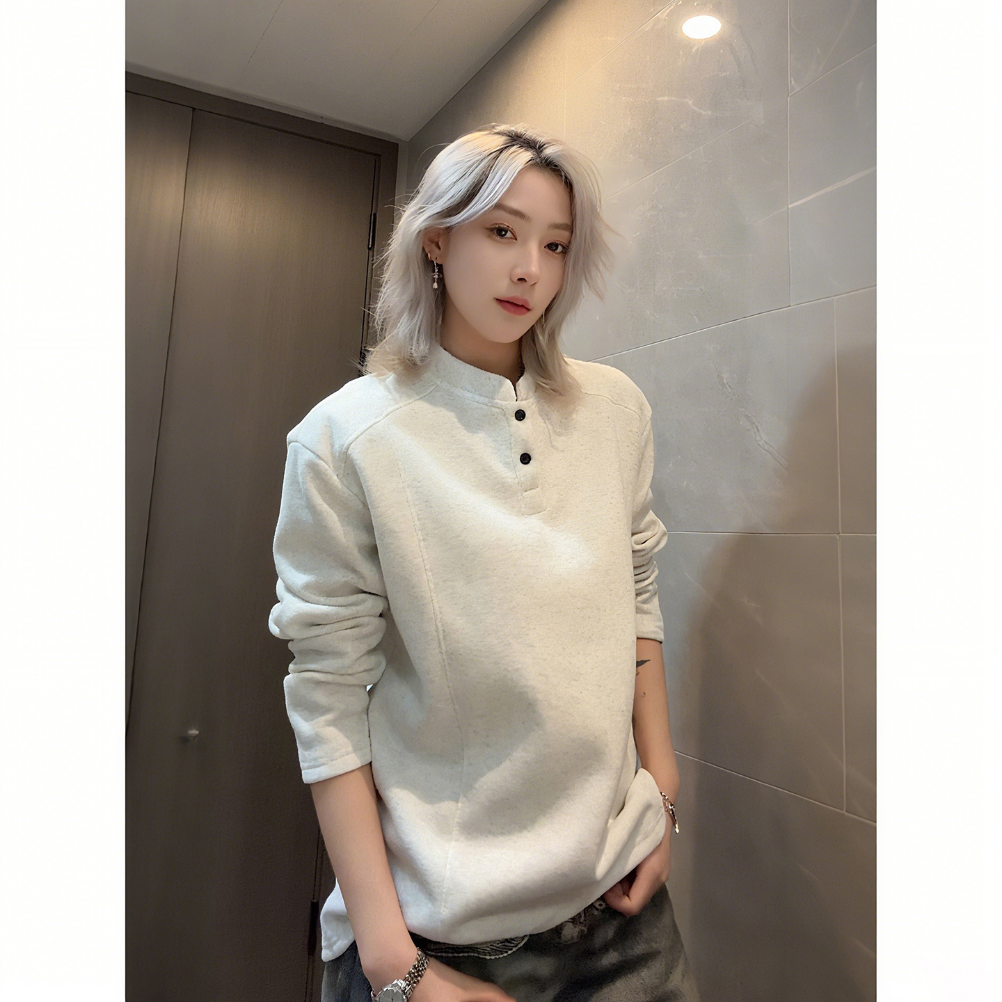 美式加绒polo卫衣男拼接长袖t恤