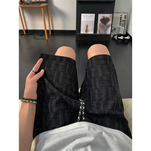 美式复古扎染格子短裤男款夏季