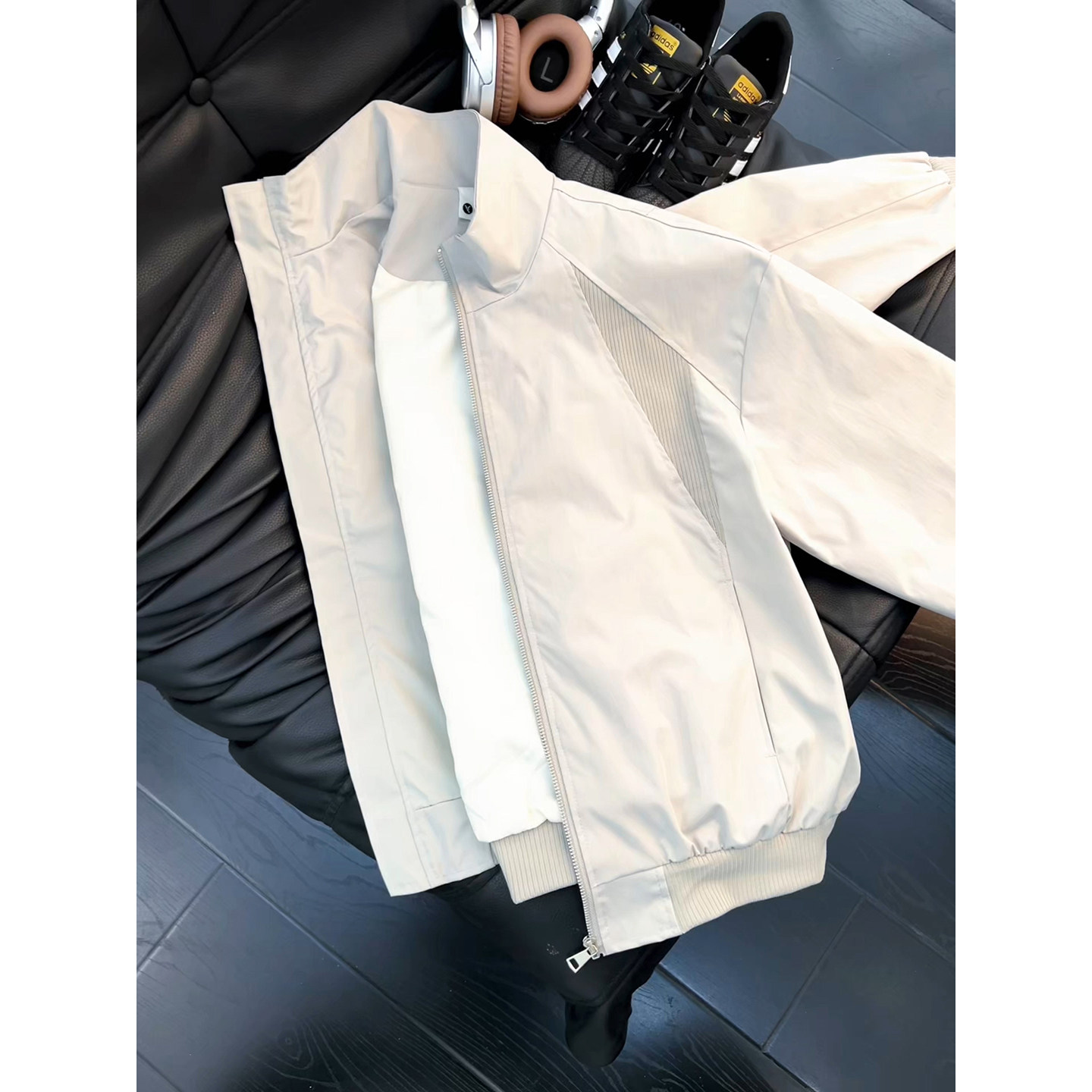 灰色解构拼接飞行夹克男款秋季美式高街正肩外套痞帅高级感棒球服