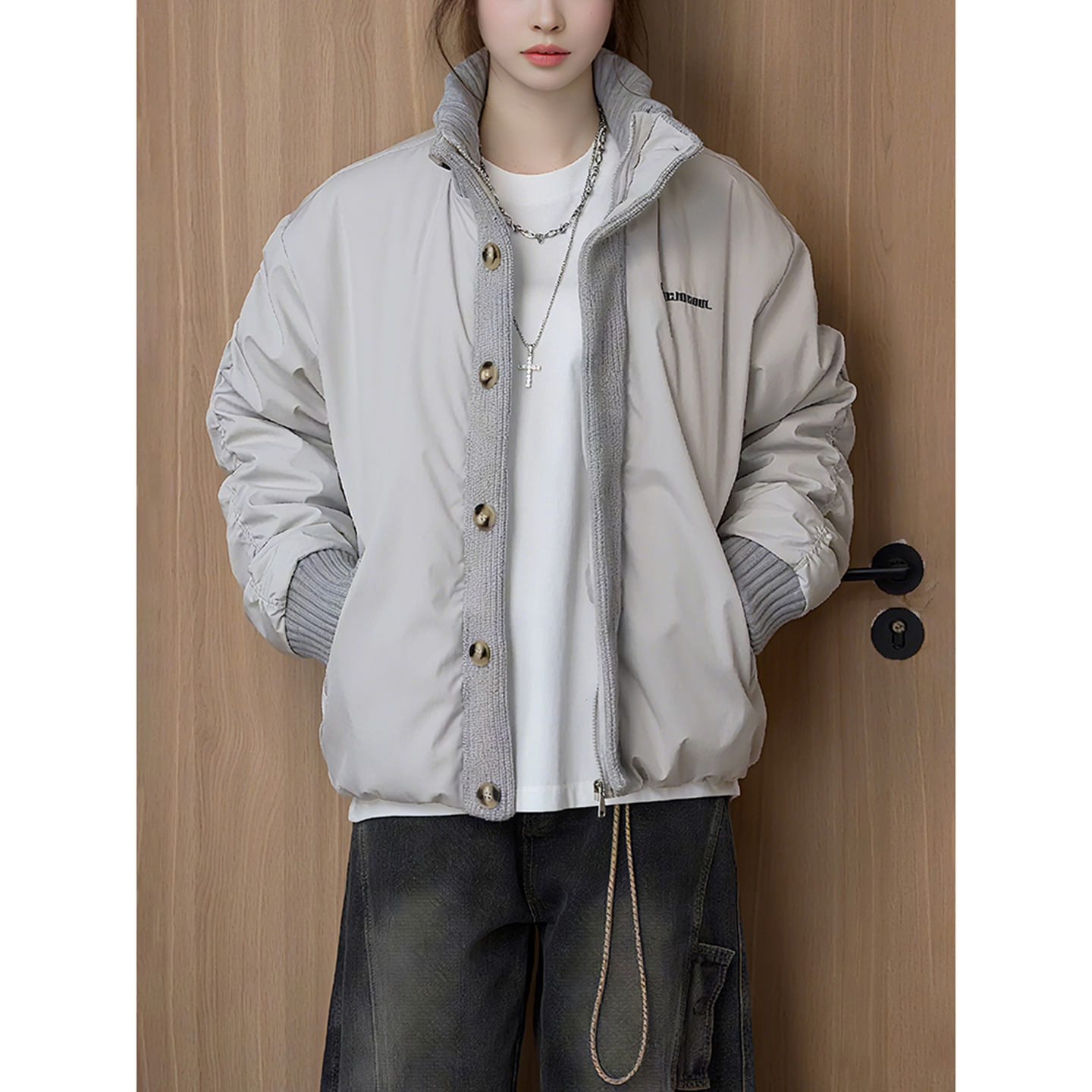 拼接羽绒棉服男冬季加厚棉衣外套