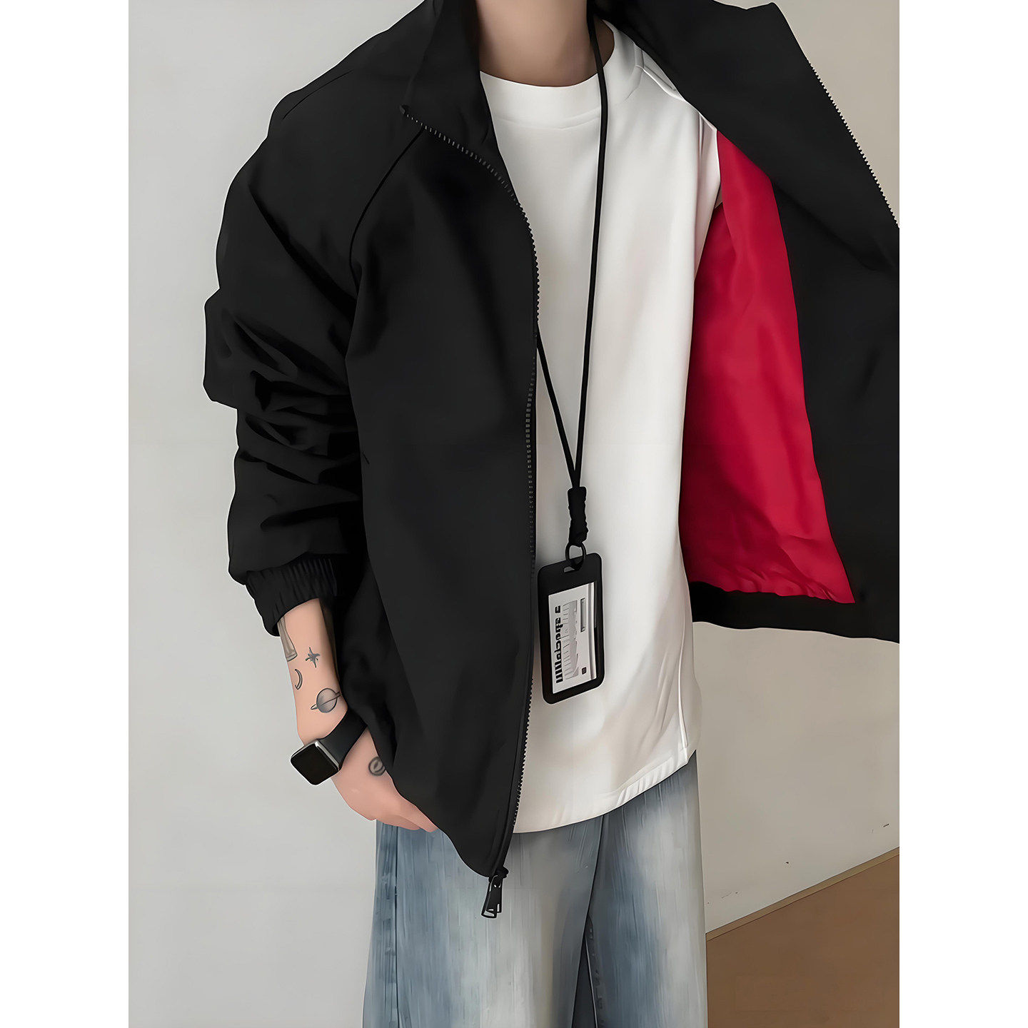 黑红撞色美式立领飞行夹克男款春季廓形外套高级感痞帅工装冲锋衣