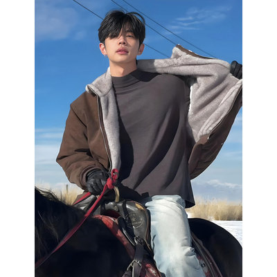 毛绒连帽棉服男款冬季羊羔绒外套