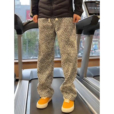 粗花毛呢裤子男冬季直筒健身卫裤