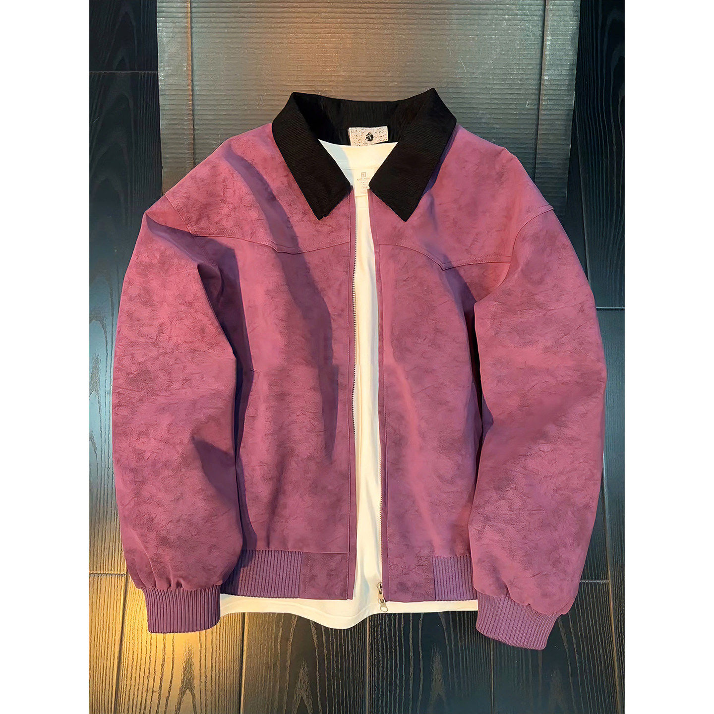 紫色扎染pu皮衣外套男春季高级感痞帅飞行夹克短款情侣工装冲锋衣