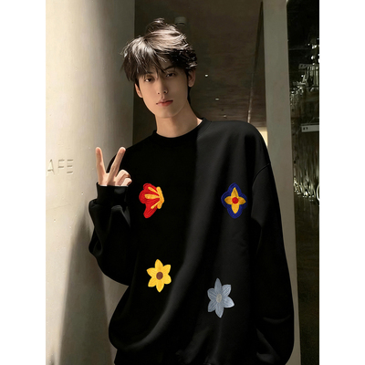 刺绣卫衣男秋冬保暖内搭长袖t恤