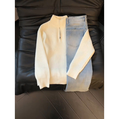 半高领拉链毛衣男慵懒打底针织衫