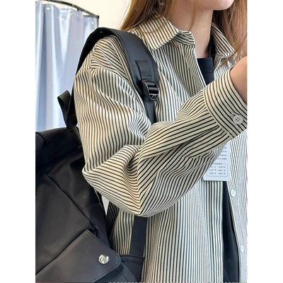 条纹长袖衬衫男休闲防晒情侣衬衣