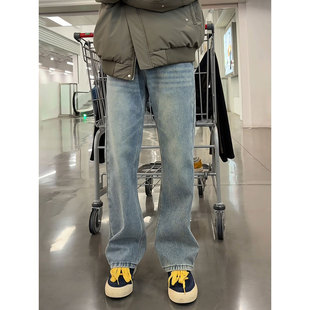 复古蓝弯刀微喇牛仔裤男款冬季美式高街加绒裤子小个子窄版直筒裤