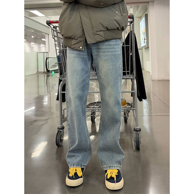 微喇牛仔裤男款美式高街加绒裤子