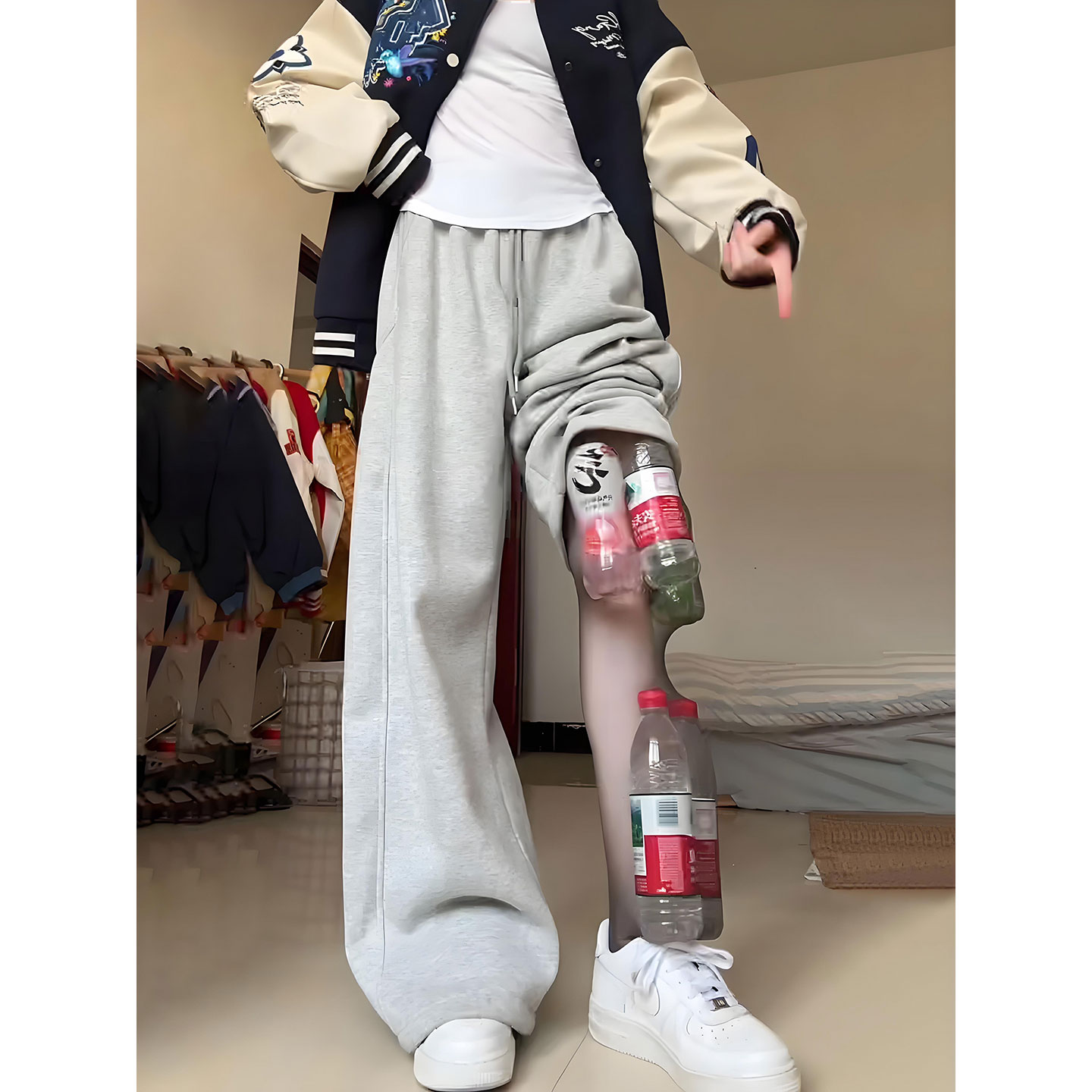 加绒加厚运动卫裤男款直筒弯刀裤