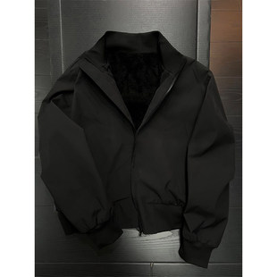 黑色立领加绒夹克棉服男款冬季设计感棉衣外套加厚保暖夹棉棒球服