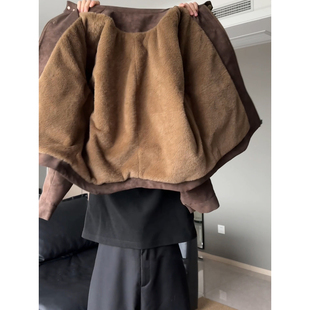 美拉德皮毛一体麂皮外套男冬季加厚美式机车棉服保暖飞行员皮夹克