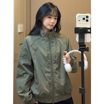 立领飞行夹克外套廓形工装冲锋衣