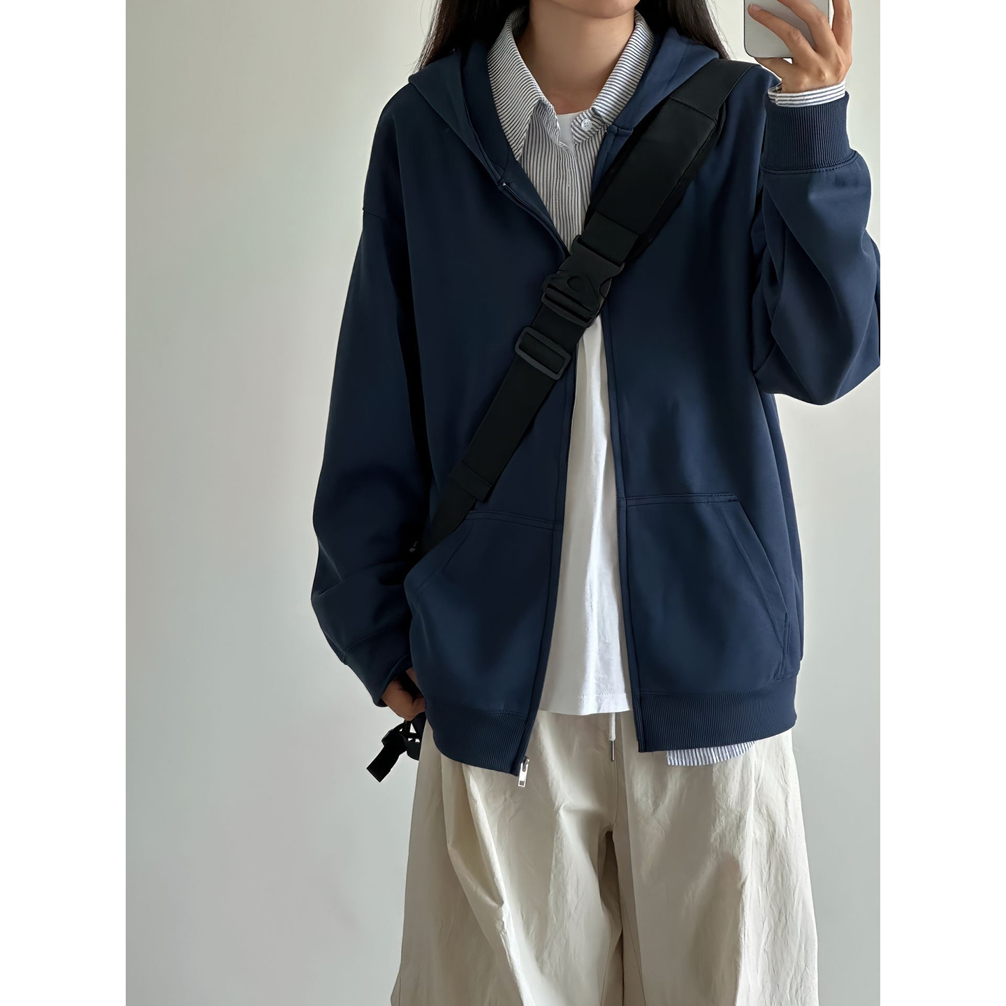 日系开衫卫衣男秋季连帽拉链外套