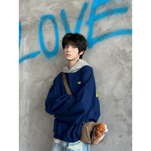 秋冬重磅硬挺外套boxy叠穿内搭连帽衫 王橹杰同款 字母印花卫衣男款