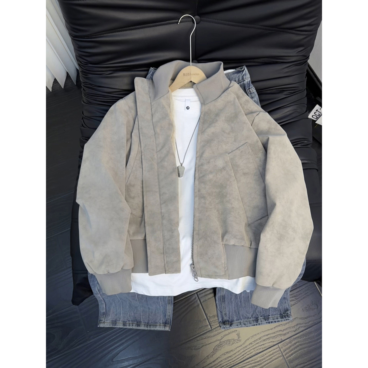 pu皮衣棉服男皮毛一体羊羔绒外套