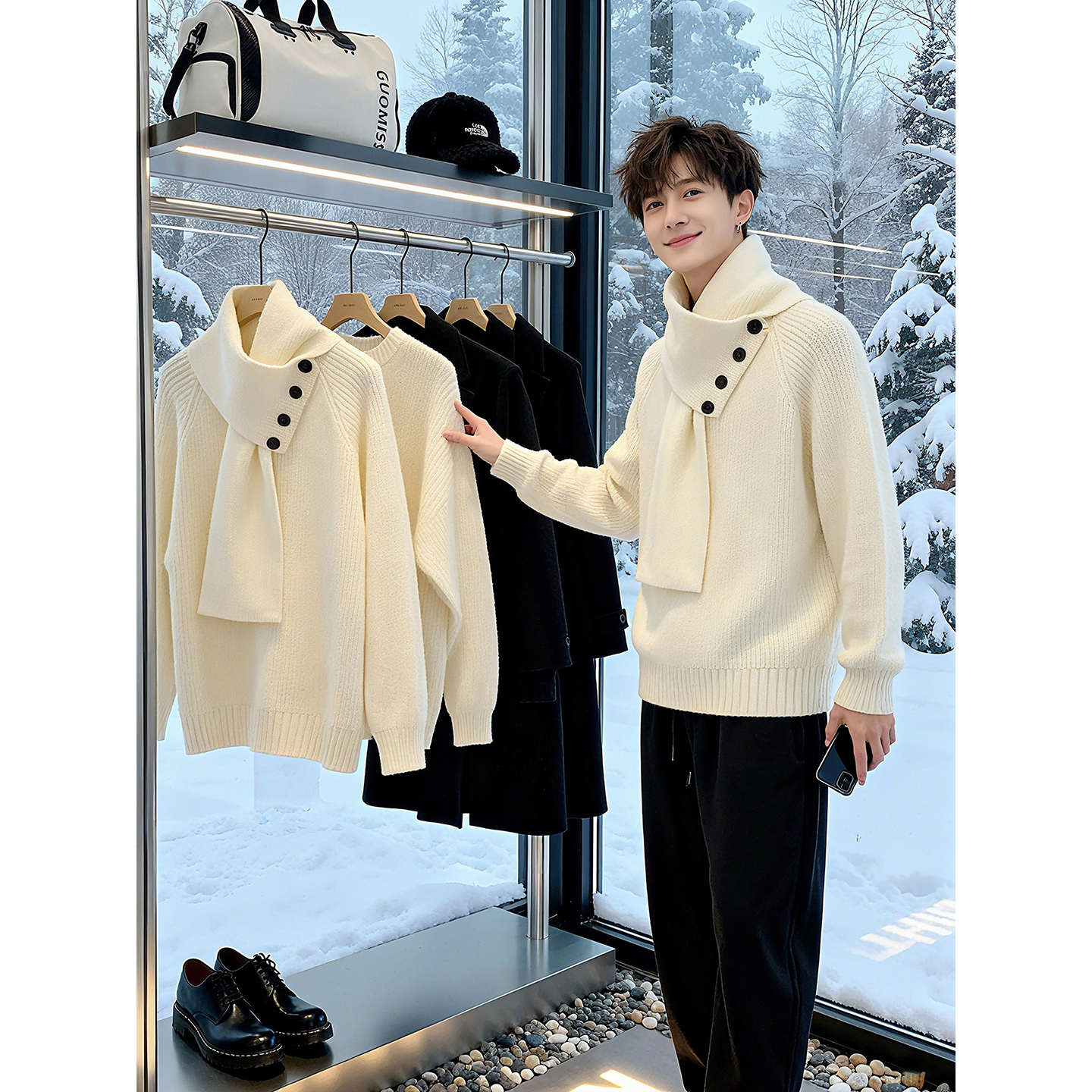 半高领加厚毛衣男慵懒高级感外套